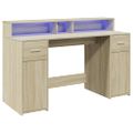 vidaXL Stôl s LED svetlami dub sonoma 140x55x91 cm kompozitné drevo