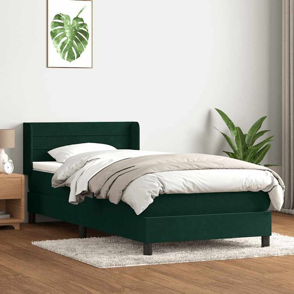 vidaXL Posteľný rám boxsping s matracom tmavozelený 100x220 cm zamat