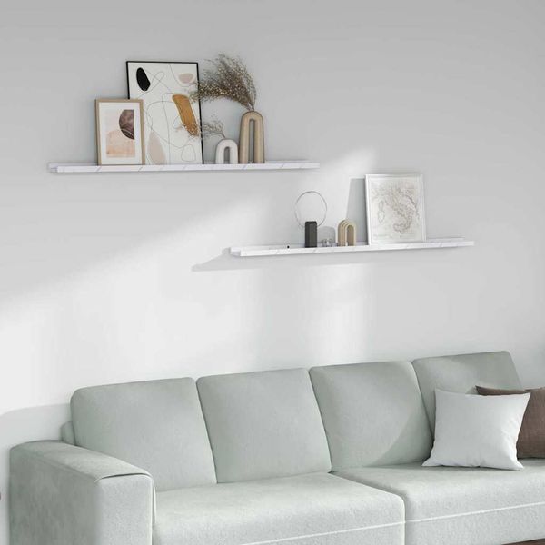 vidaXL Stenná polica s poličkou 2 pcs Biely mramor 115 x 9 x 3 cm
