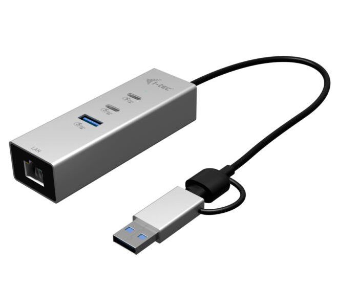 i-tec USB-C/USB-A Metal HUB 3 (2x USB-C, 1x USB-A) Port + 2.5GLAN USB hub, 2× USB-C 3.2 Gen 1, 1× USB-A 3.2 Gen 1, 2.5GbE LAN, integrovaný kabel 25 cm, hliníkové provedení, Plug & Play