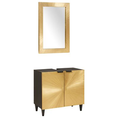 vidaXL Set kabinetov do kúpeľne 2 ks Čierna a mosadz 62 x 33 x 58 cm