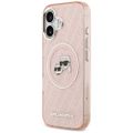 Karl Lagerfeld Magsafe IML lesklé puzdro s kovovým rámom a tlačidlami, hlavy Karla a Choupette na opakovanom logu KL pre iPhone 17 ružové