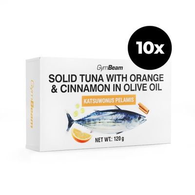 Tuniak v olivovom oleji s pomarančom a škoricou - GymBeam, 10 x 120 g