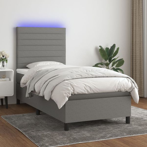 vidaXL Posteľ boxsping s matracom a LED tmavosivá 80x200 cm látka