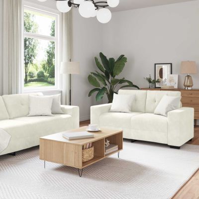 vidaXL Sada pohoviek 3 pcs Krémová 221 x 80 x 80 cm Zamat