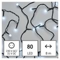 LED vianočný cherry reťaz – guľky, 8 m, vonkajší aj vnútorný, studená biela, programy