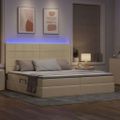 vidaXL LED úložná posteľ s matracom Krémová 200 x 200 cm Látka