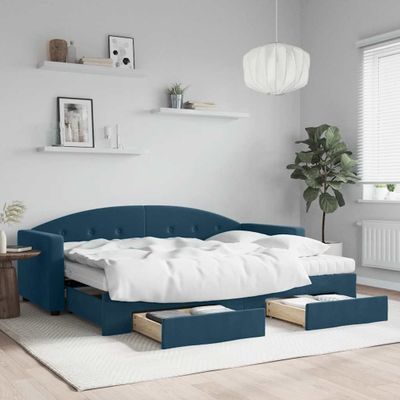 vidaXL Rozkladacia denná posteľ s matracmi modrá 80x200 cm zamat