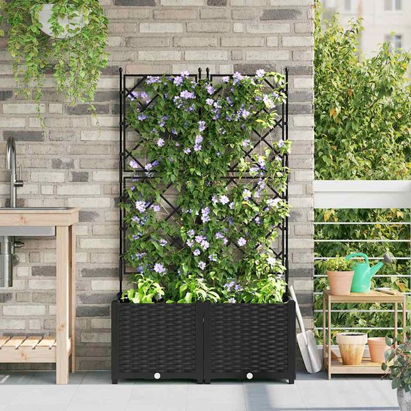 vidaXL Záhradný kvetináč 2 pcs Čierny 80 x 40 x 143 cm Plast