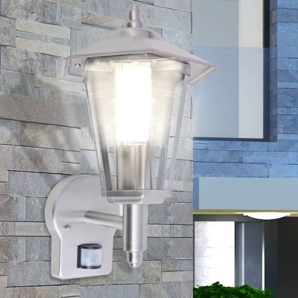 vidaXL Vonkajší nástenný lampáš so senzorom, nehrdzavejúca oceľ