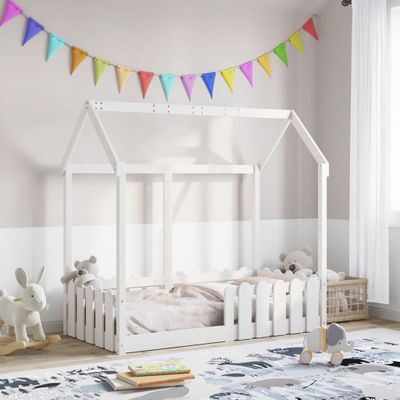 vidaXL Rám detskej postele domček biely 70x140 cm masívna borovica