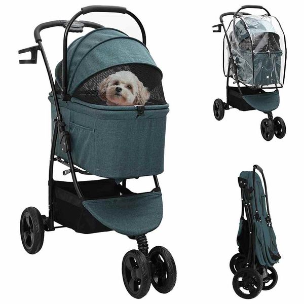 vidaXL Skladaný kočík pre domáce zvieratá Zelená 78 x 54 x 101 cm
