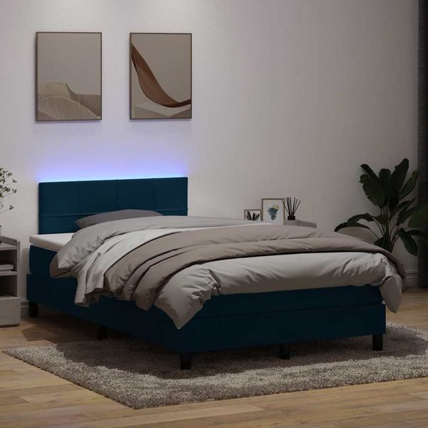 vidaXL Posteľný rám boxsping s matracom a LED tmavomodrý 120x210 cm zamat