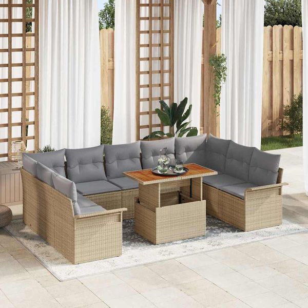 vidaXL Súprava záhradných pohoviek 10 pcs Béžová Poly ratan
