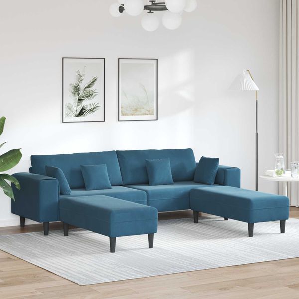 vidaXL Pohovka 3 pcs Modrá 250 x 188 x 76 cm Zamat