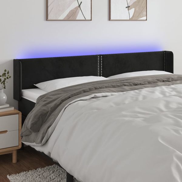 vidaXL Čelo postele s LED čierne 163x16x78/88 cm zamat