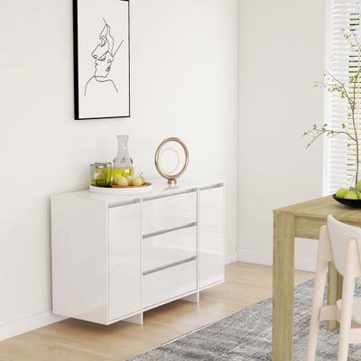 vidaXL Komoda, 3 zásuvky, lesklá biela 120x41x75 cm, kompozitné drevo