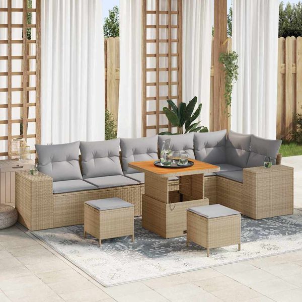 vidaXL Súprava záhradných pohoviek s vankúšom 9 pcs Béžová polyratan