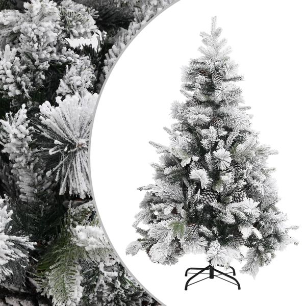 vidaXL Vianočný stromček s vločkami snehu a šiškami 150 cm PVC a PE