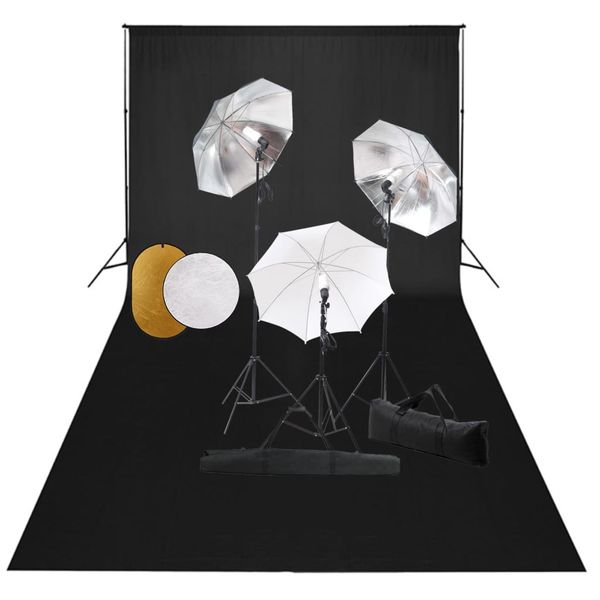 vidaXL Fotografické vybavenie s lampami, dáždnikmi, pozadím a reflektorom