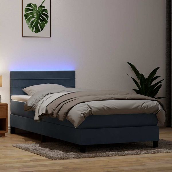 vidaXL Posteľný rám boxspring s matracom a LED tmavosivý 90x220 cm zamat