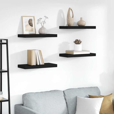 vidaXL Plávajúce nástenné police 4 ks, čierne 50x23,5x3,8 cm, MDF