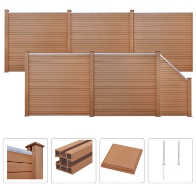 vidaXL Oplotenie 5 štvorcových 1 šikmý panel drevoplast 973x187 cm hnedé