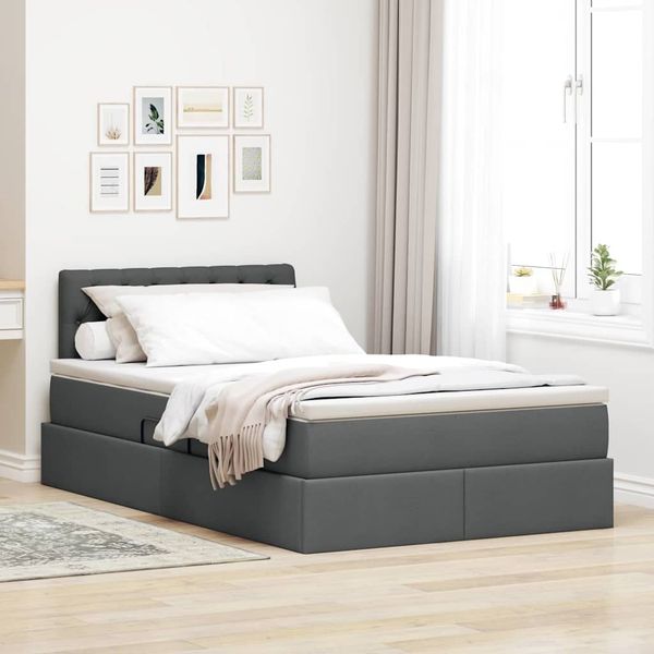 vidaXL Postel s úložným prostorem a matrací Tmavo šedá 120 x 190 cm