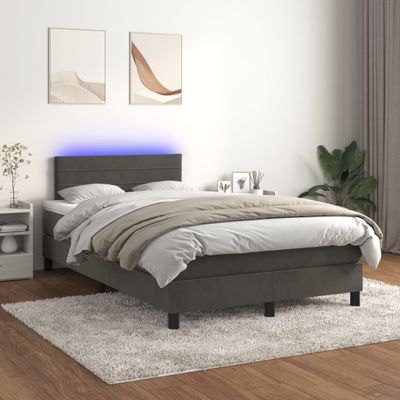 vidaXL Posteľ boxsping s matracom a LED tmavosivá 120x200 cm zamat