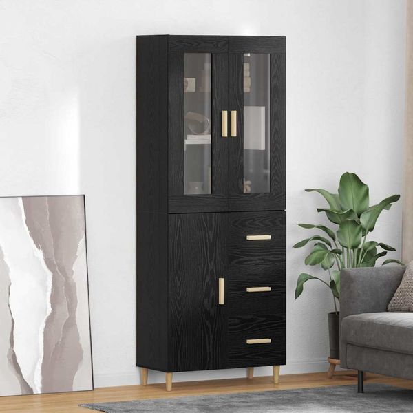vidaXL Highboard Čierny dub 34,5 x 34 x 180 cm Kompozitné drevo