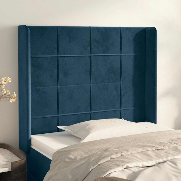 vidaXL Čelo postele so záhybmi tmavomodrá 103x16x118/128 cm zamat