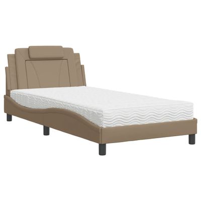 vidaXL Posteľ Viana s matracom kapučínová 100x200 cm umelá koža
