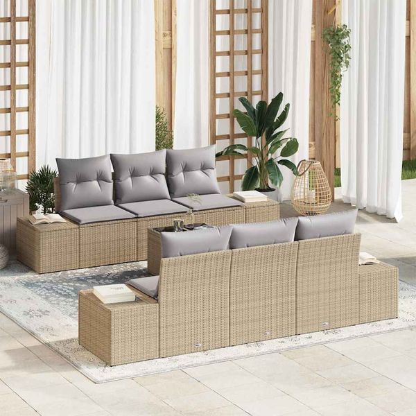 vidaXL Súprava záhradných pohoviek s vankúšom 7 pcs Béžová polyratan