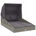 vidaXL Lehátko so skladacou strechou sivé 200x114x128 cm polyratan
