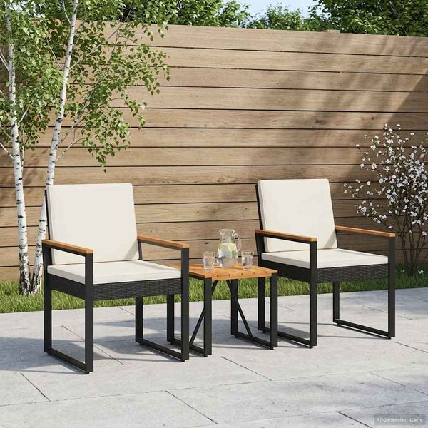 vidaXL Záhradný nábytok 3 pcs Čierna a krémová biela polyratan