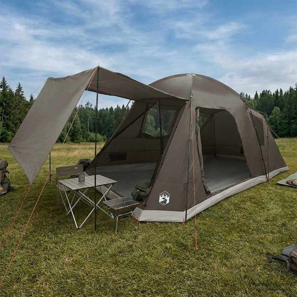vidaXL Stan chata so strechou Hnedo šedá Pre 8 osôb Polyester a oceľ
