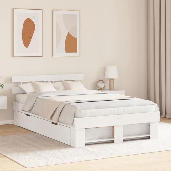 vidaXL Rám postele Biela 140 x 190 cm Masívne borovicové drevo