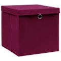 vidaXL Úložné boxy s vekom 4 ks, 28x28x28 cm, tmavočervené