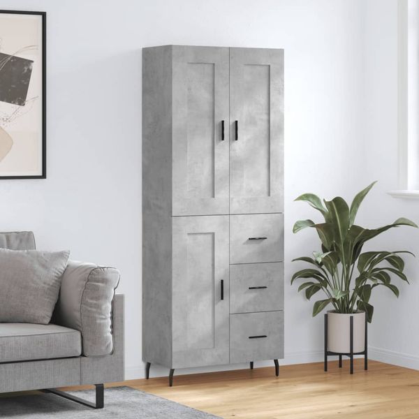 vidaXL Vysoká skrinka betónová sivá 69,5x34x180 cm spracované drevo