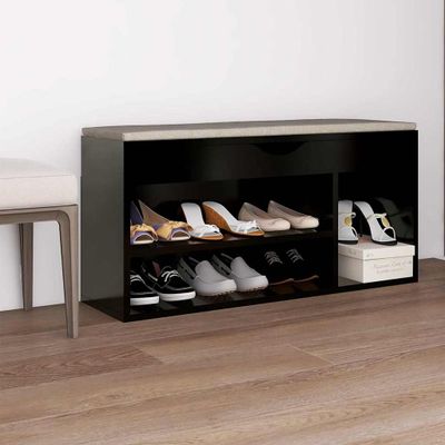 vidaXL Lavica na topánky+podložka, čierna 104x30x49cm kompozitné drevo