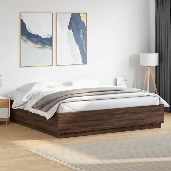 vidaXL Posteľný rám hnedý dub 200x200 cm kompozitné drevo