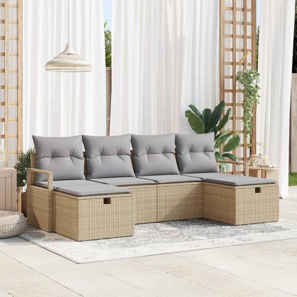vidaXL Sada pohoviek s vankúšom 6 pcs Beige a svetlo šedá polyratan