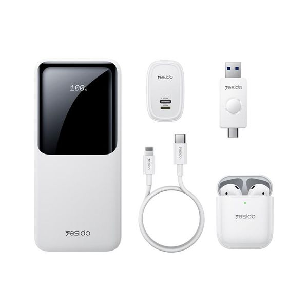 YESIDO POWERBANK CG10 EU 10 000mAh LED ( 5IN1 GIFT SET) WHITE