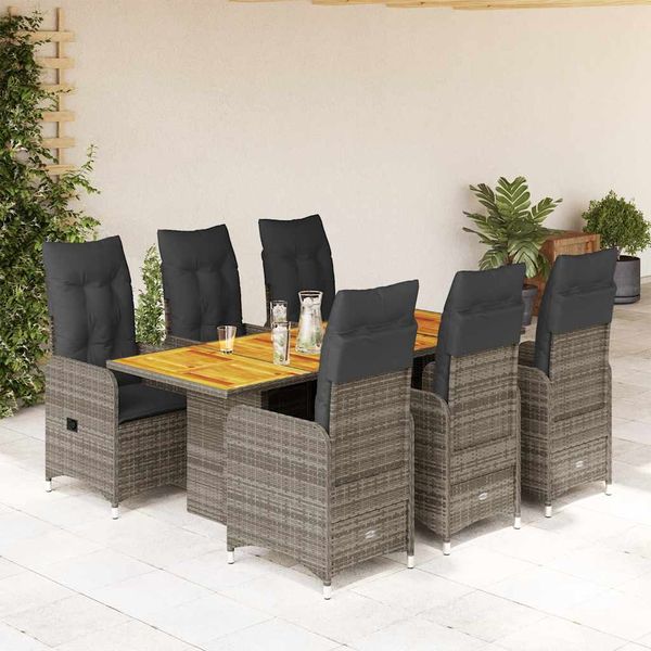 vidaXL 7-dielna záhradná bistro súprava s vankúšmi sivá polyratan