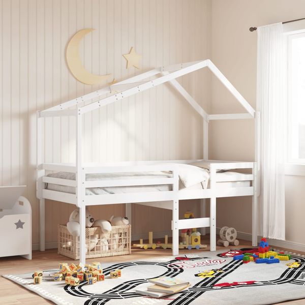 vidaXL Vysoká posteľ so strechou biela 90x200 cm borovicový masív
