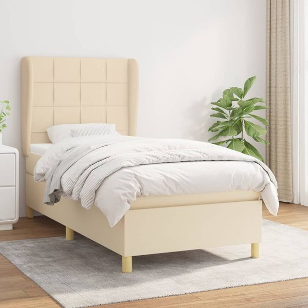 vidaXL Posteľný rám boxsping s matracom krémový 80x200 cm látka
