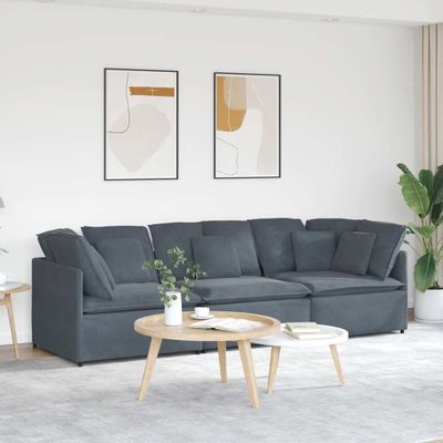 vidaXL Modulárna pohovka s vankúšmi, zamatová, tmavosivá