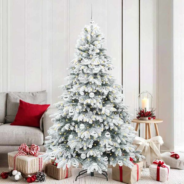 vidaXL Umelý vianočný stromček s 300 LED-i Biela 180 cm PE a PVC