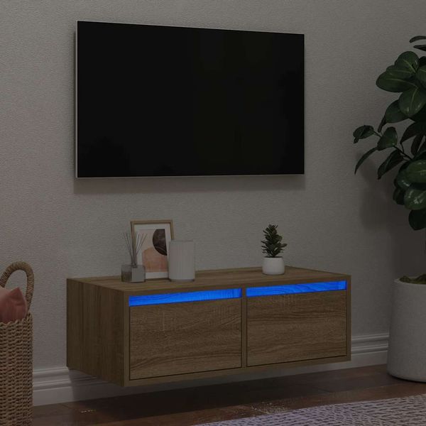 vidaXL TV skrinka s LED svetlami dub sonoma 75x35,5x25 cm