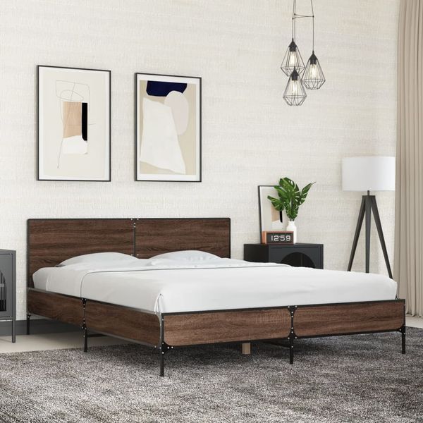 vidaXL Posteľný rám hnedý dub 160x200 cm kompozitné masív a kov